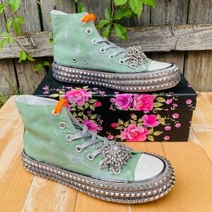 Free People Nan-Ku Cruise Studded High Top Sneakers Light Green Size 36 / US 6